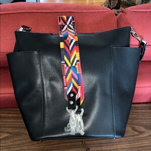 Bostanten Black Tote Bag with Extra Colorful Strap
